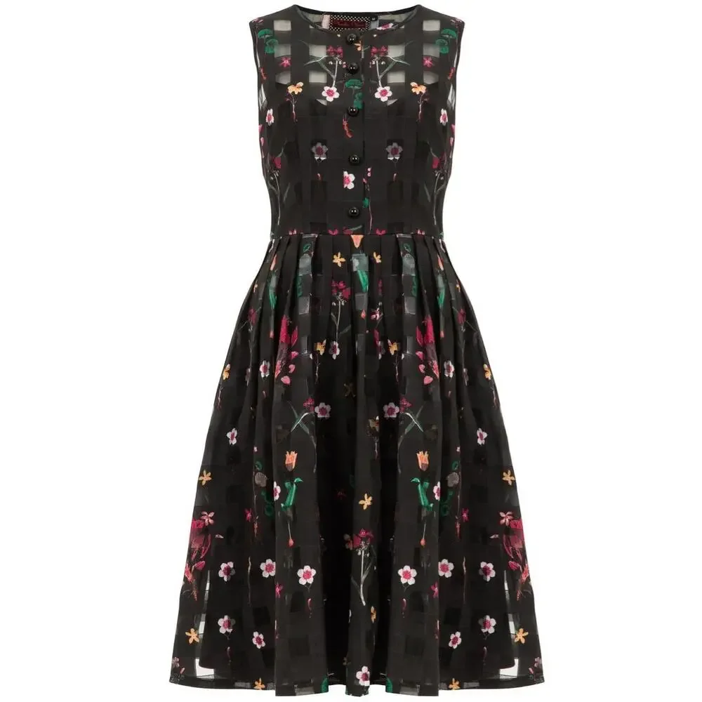NWT Voodoo Vixen Dress Womens‎ Size Large Black Aline Floral Sleeveless Retro - Picture 9 of 15